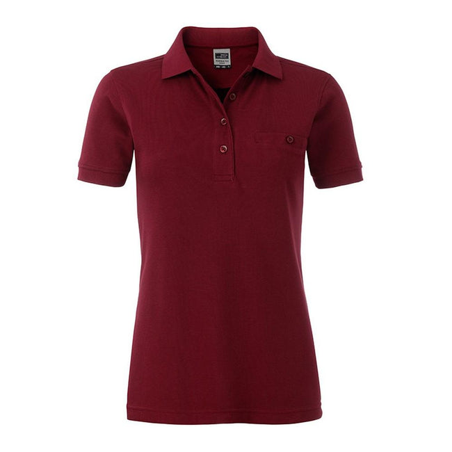 Red Wine - Front - James and Nicholson Womens-Ladies Workwear Pocket Polo
