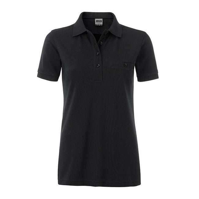 Black - Front - James and Nicholson Womens-Ladies Workwear Pocket Polo