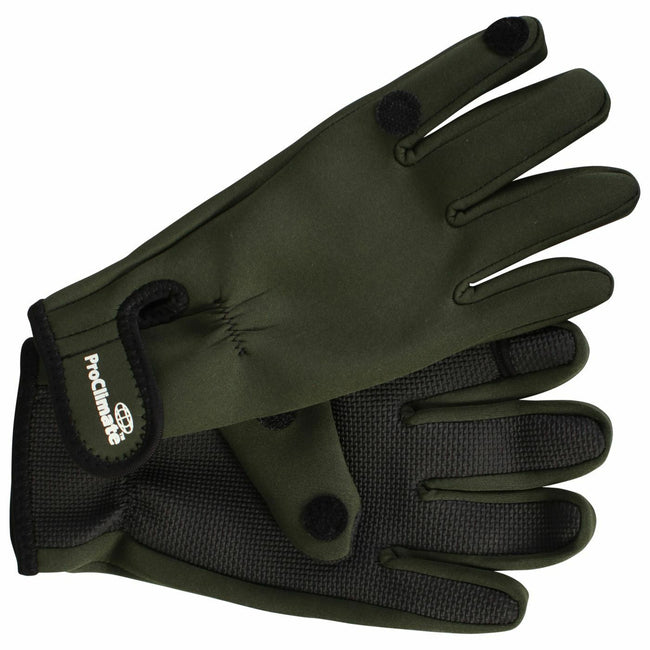 Green - Back - Floso Mens Neoprene Fishing Gloves (Lightweight Waterproof)