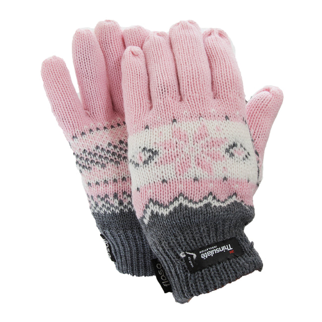 Pink - Front - FLOSO Ladies-Womens Thinsulate Fairisle Thermal Gloves (3M 40g)