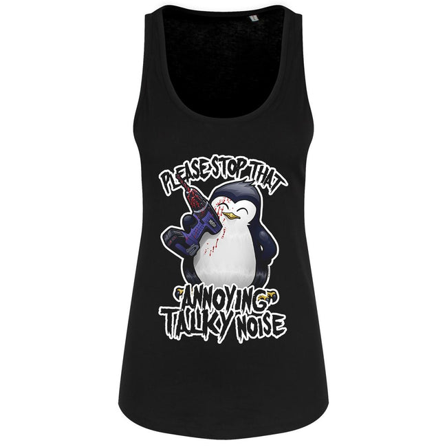 Black - Front - Psycho Penguin Ladies-Womens That Annoying Talky Noise Floaty Tank