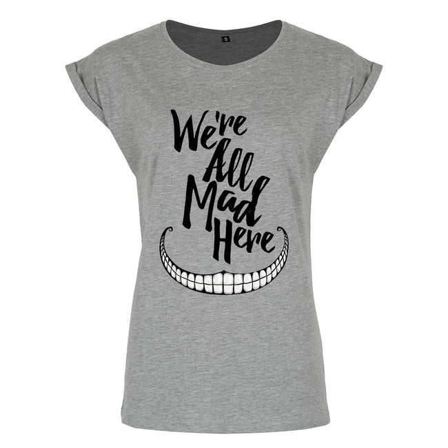 Grey - Front - Grindstore Womens-Ladies We`re All Mad Here Premium T-Shirt