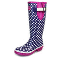 Purple-Dark Pink-White - Close up - Lunar Womens-Ladies Polka Dot Wellington Boots