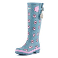 Teal - Close up - Lazy Dogz Womens-Ladies Cookie Paw Print Wellington Boots
