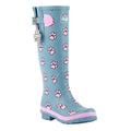 Teal - Front - Lazy Dogz Womens-Ladies Cookie Paw Print Wellington Boots