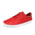 Red - Close up - Lunar Womens-Ladies St Ives Leather Plimsolls