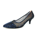 Navy - Close up - Lunar Womens-Ladies Alisha Faux Gemstone Court Shoes