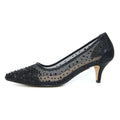Black - Side - Lunar Womens-Ladies Alisha Faux Gemstone Court Shoes