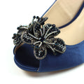 Navy - Close up - Lunar Womens-Ladies Ankara Satin Court Shoes