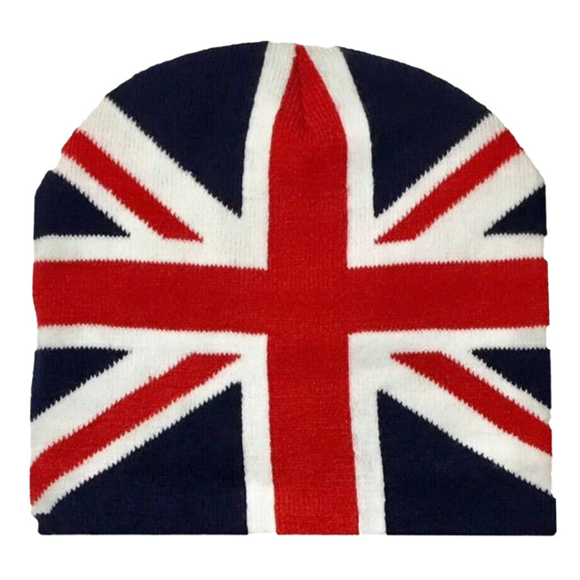 Navy-White-Red - Front - Mens Great Britain Union Jack Flag Winter Beanie Hat