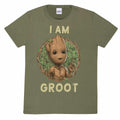 Olive - Front - I Am Groot Unisex Adult Baby Groot Badge T-Shirt