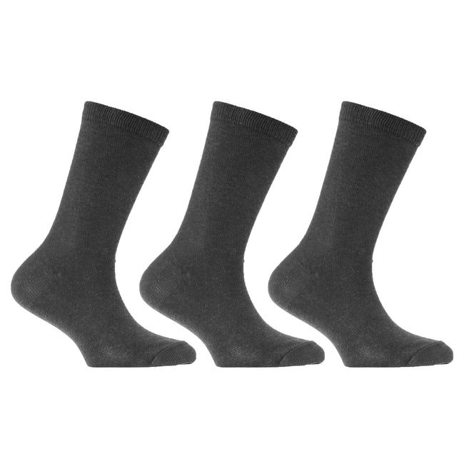 Grey - Front - Childrens-Kids Plain Cotton Rich School Socks (Pack Of 3)