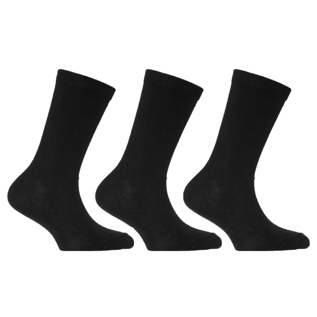 Black - Front - Childrens-Kids Plain Cotton Rich School Socks (Pack Of 3)