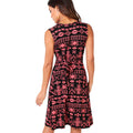 Coral-Black - Side - Krisp Womens-Ladies Aztec Print Knot Front Dress