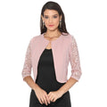 Pink - Front - Krisps Womens-Ladies Lace Sleeve Cropped Evening Shrug