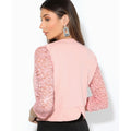 Pink - Back - Krisps Womens-Ladies Lace Sleeve Cropped Evening Shrug