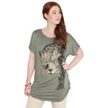 Khaki Green - Front - Krisp Womens-Ladies Oversized Leopard T-Shirt