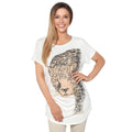 Cream-White - Front - Krisp Womens-Ladies Oversized Leopard T-Shirt