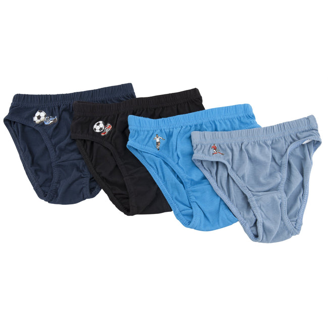 Black-Blue-Navy - Front - Childrens-Kids Boys 100% Cotton Briefs Football Pattern Underwear (Pack Of 4)