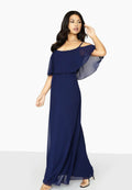 Navy - Close up - Girls On Film Womens-Ladies Motion Cold Shoulder Maxi Dress