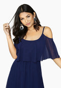 Navy - Side - Girls On Film Womens-Ladies Motion Cold Shoulder Maxi Dress