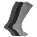 Black-Grey - Front - Mens Wool Blend Long Length Socks With Padded Sole (Pack Of 3)