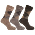 Shades of Brown - Front - Mens Traditional Argyle Pattern Lambs Wool Blend Socks With Lycra (Pack Of 3)
