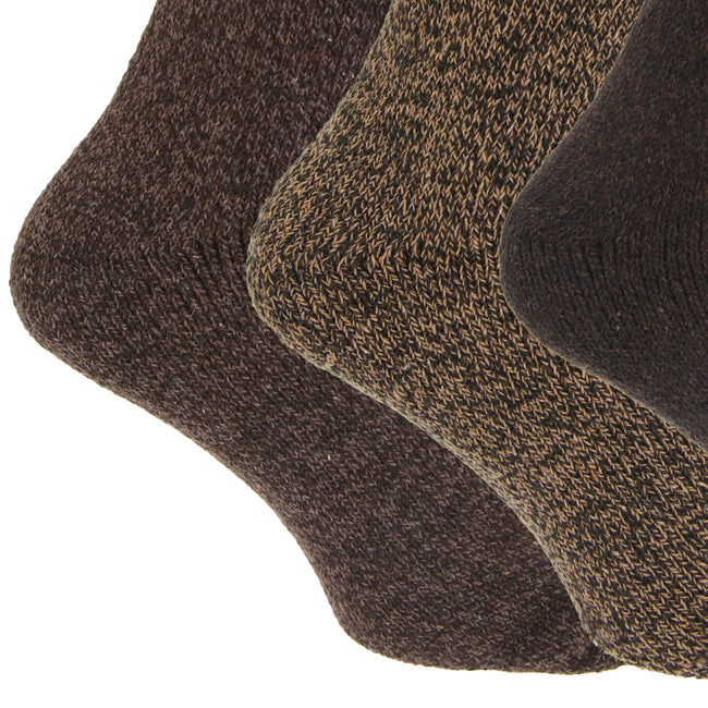 Shades Of Brown - Back - Mens Wool Blend Fully Cushioned Thermal Boot Socks (Pack Of 3)