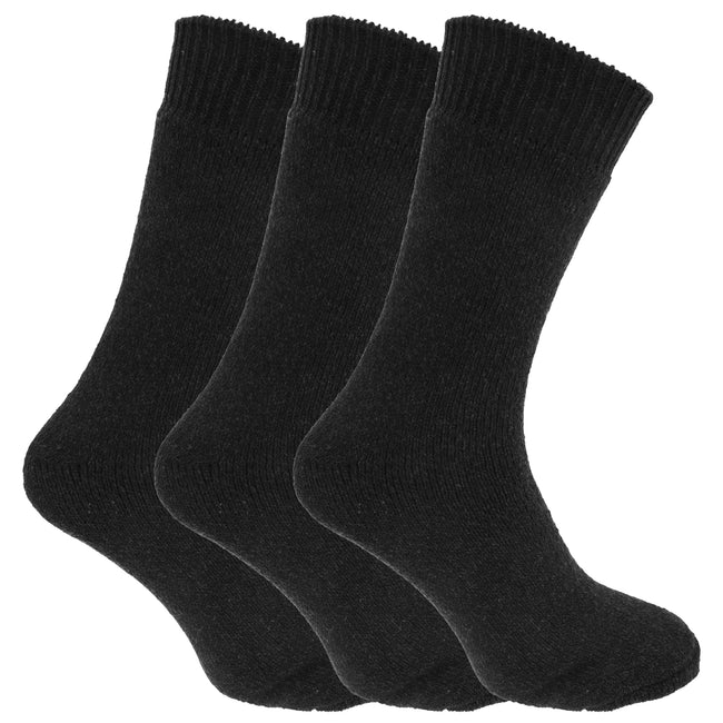 Black - Front - Mens Wool Blend Fully Cushioned Thermal Boot Socks (Pack Of 3)