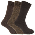 Shades Of Brown - Front - Mens Wool Blend Fully Cushioned Thermal Boot Socks (Pack Of 3)