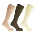 Beige-Cream-Green - Front - Mens 100% Cotton Ribbed Knee High Socks (Pack Of 3)