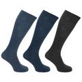 Blue-Black-Navy - Front - Mens 100% Cotton Ribbed Knee High Socks (Pack Of 3)