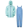 Teal - Front - Mountain Warehouse Childrens-Kids Raindrop Waterproof Jacket And Trousers Set