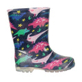 Light Teal-Black-Pink - Back - Mountain Warehouse Childrens-Kids Splash Wellington Boots