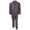 Navy - Front - Mens Traditional Patterned Long Sleeve Satin Shirt & Bottoms Pyjamas-Nightwear Set