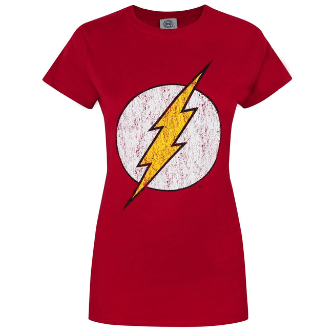 Red - Front - Flash Womens-Ladies Distressed Logo T-Shirt