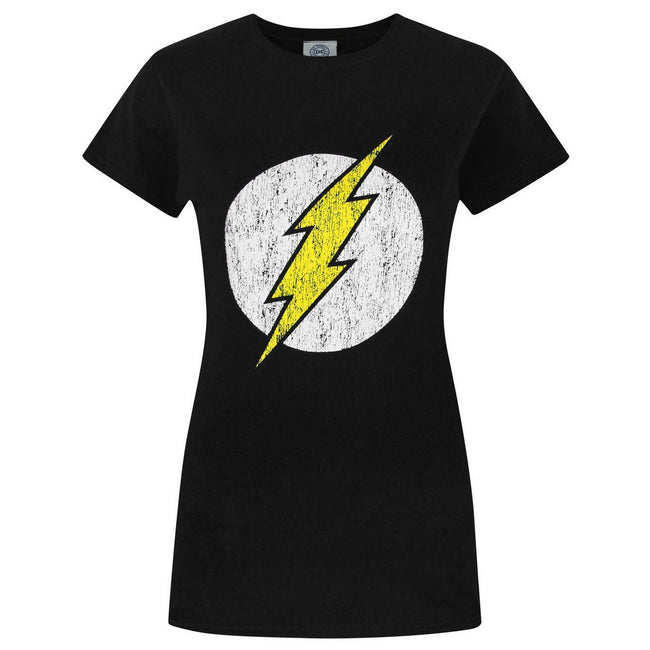 Black - Front - Flash Womens-Ladies Distressed Logo T-Shirt