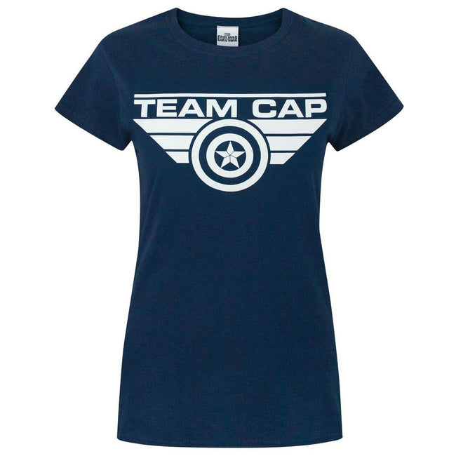 Blue - Front - Captain America Womens-Ladies Civil War Team Cap T-Shirt