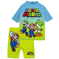 Blue-Green - Front - Super Mario Boys Short-Sleeved Swim Set