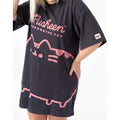 Charcoal Grey-Pink - Side - Pusheen Womens-Ladies Oversized T-Shirt Dress