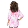 Pink - Back - Barbie Womens-Ladies Tie Dye Towelling T-Shirt & Shorts Set