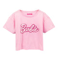 Pink - Front - Barbie Womens-Ladies Distressed Logo Crop Top