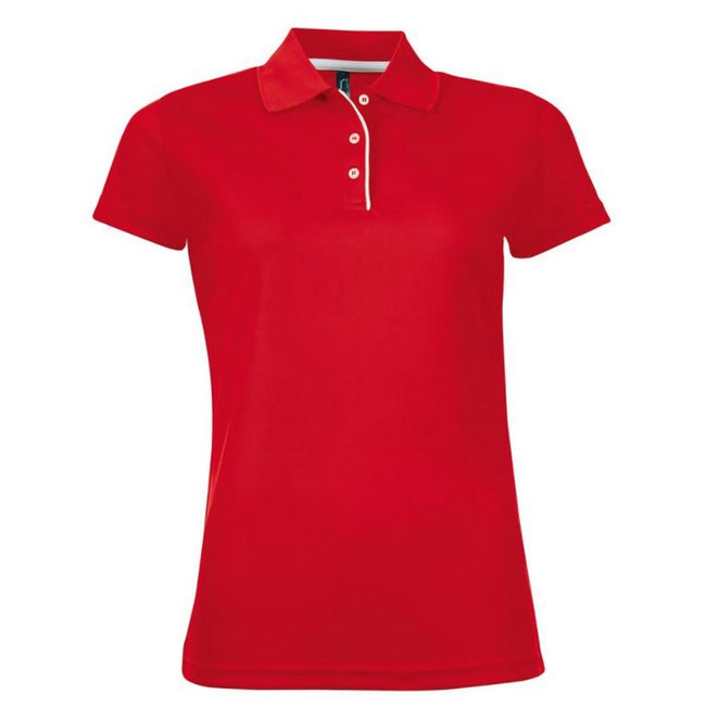 Red - Front - SOLS Womens-Ladies Performer Short Sleeve Pique Polo Shirt