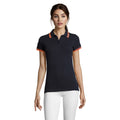 French Navy-Neon Orange - Back - SOLS Womens-Ladies Pasadena Tipped Short Sleeve Pique Polo Shirt
