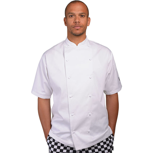 White - Side - AFD Adults Unisex Short Sleeve Chefs Jacket
