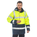Yellow-Navy - Back - Portwest Mens Hi-Vis Waterproof Contrast Panel Traffic Jacket