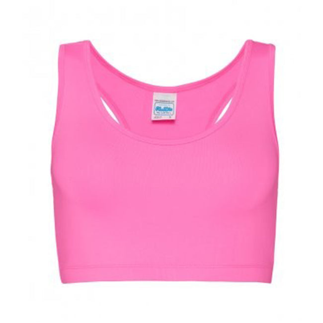 Electric Pink - Front - AWDis Just Cool Womens-Ladies Sleeveless Girlie Sports Crop Top