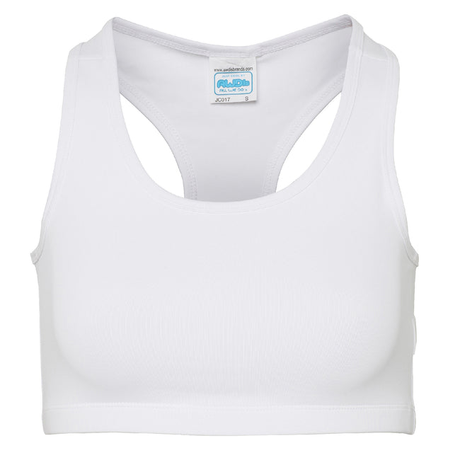 Arctic White - Front - AWDis Just Cool Womens-Ladies Sleeveless Girlie Sports Crop Top