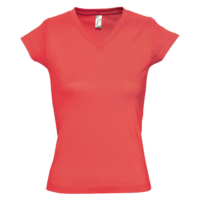 Coral - Front - SOLs Womens-Ladies Moon V Neck Short Sleeve T-Shirt