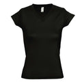 Deep Black - Front - SOLs Womens-Ladies Moon V Neck Short Sleeve T-Shirt